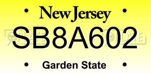 SB8A602 New Jersey License Plate