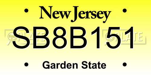 SB8B151 New Jersey License Plate