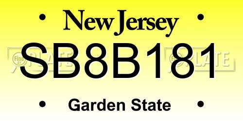 SB8B181 New Jersey License Plate