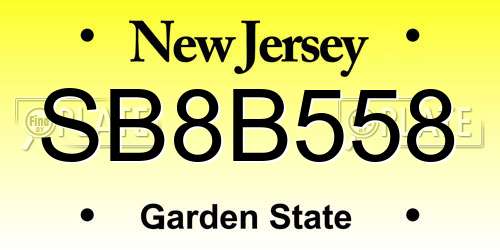SB8B558 New Jersey License Plate