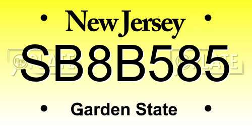SB8B585 New Jersey License Plate