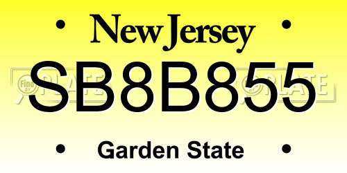 SB8B855 New Jersey License Plate