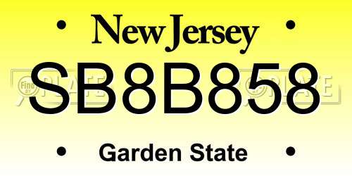SB8B858 New Jersey License Plate
