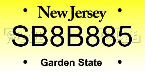 SB8B885 New Jersey License Plate