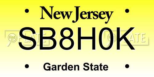 SB8H0K New Jersey License Plate