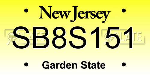 SB8S151 New Jersey License Plate