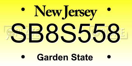 SB8S558 New Jersey License Plate