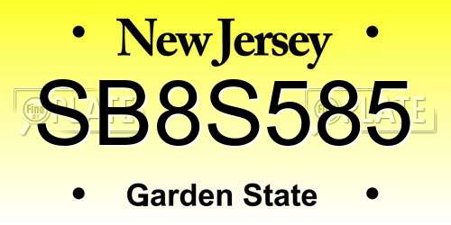 SB8S585 New Jersey License Plate