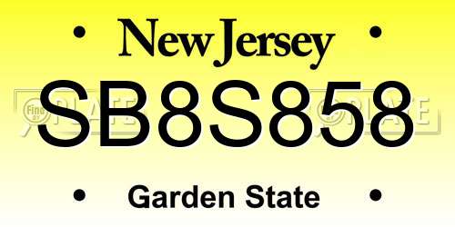 SB8S858 New Jersey License Plate