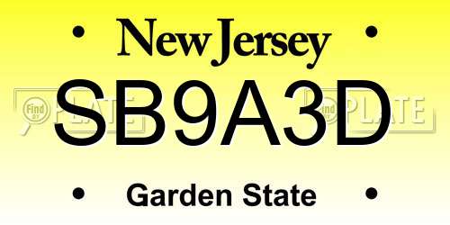 SB9A3D New Jersey License Plate