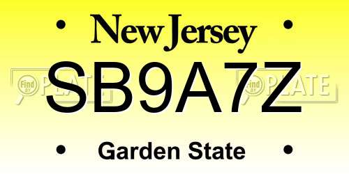 SB9A7Z New Jersey License Plate