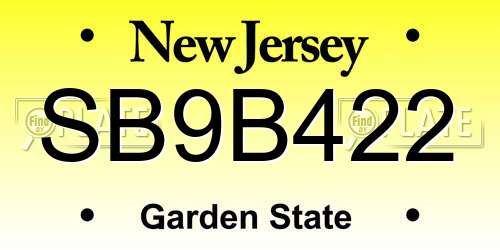SB9B422 New Jersey License Plate