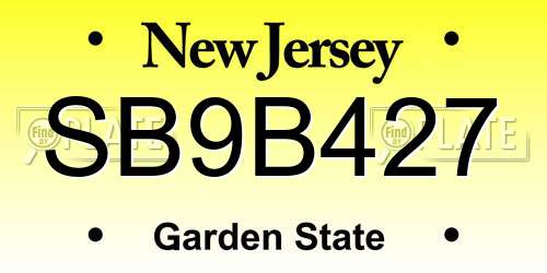 SB9B427 New Jersey License Plate