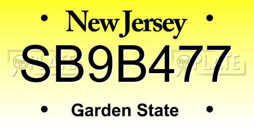 SB9B477 New Jersey License Plate