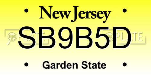 SB9B5D New Jersey License Plate