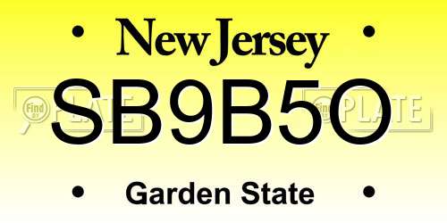 SB9B5O New Jersey License Plate