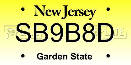 SB9B8D New Jersey License Plate