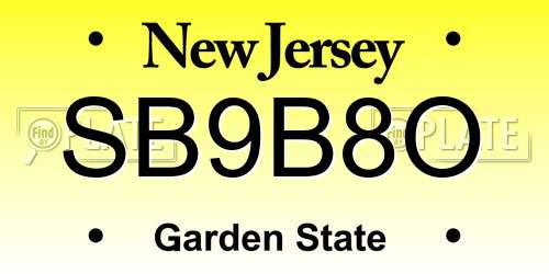 SB9B8O New Jersey License Plate