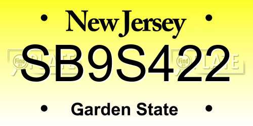 SB9S422 New Jersey License Plate