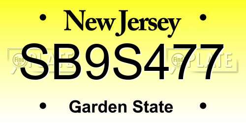 SB9S477 New Jersey License Plate