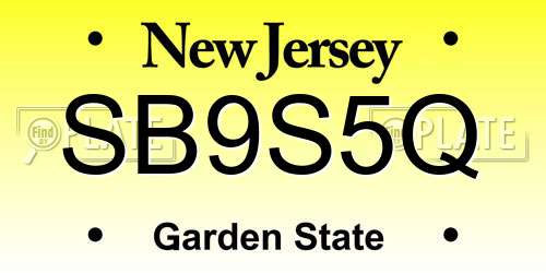 SB9S5Q New Jersey License Plate