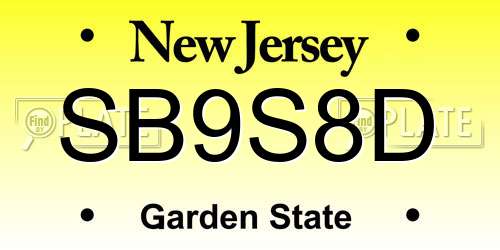 SB9S8D New Jersey License Plate
