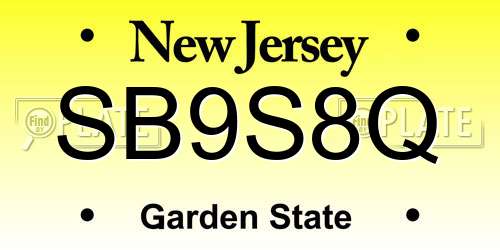 SB9S8Q New Jersey License Plate