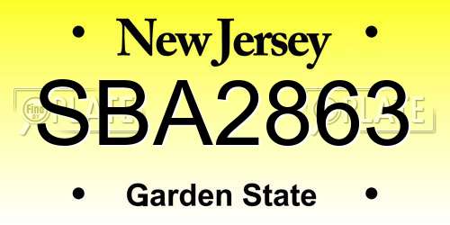 SBA2863 New Jersey License Plate