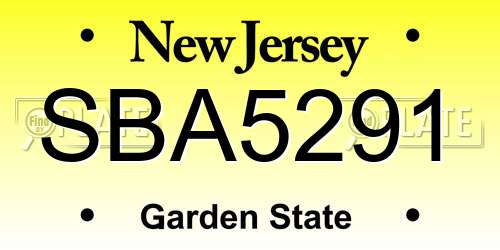 SBA5291 New Jersey License Plate