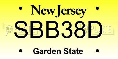 SBB38D New Jersey License Plate