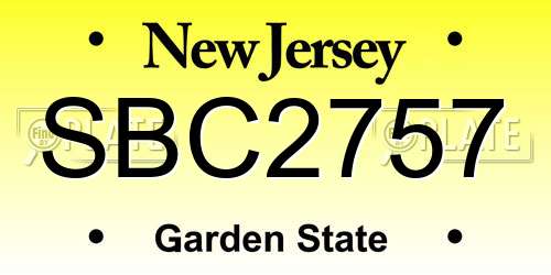 SBC2757 New Jersey License Plate