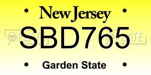 SBD765 New Jersey License Plate
