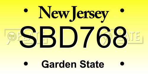 SBD768 New Jersey License Plate