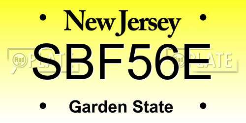 SBF56E New Jersey License Plate