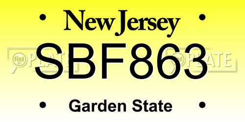 SBF863 New Jersey License Plate