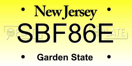 SBF86E New Jersey License Plate