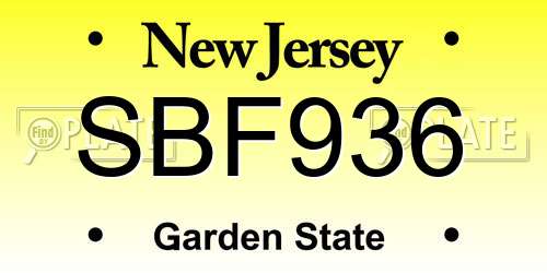 SBF936 New Jersey License Plate