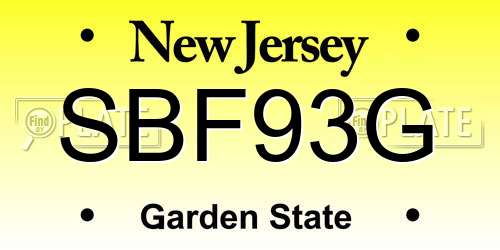 SBF93G New Jersey License Plate
