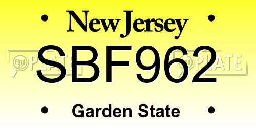 SBF962 New Jersey License Plate