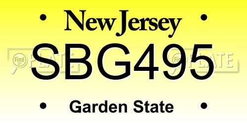 SBG495 New Jersey License Plate