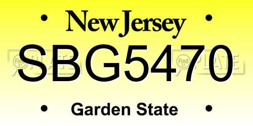 SBG5470 New Jersey License Plate