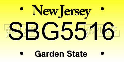 SBG5516 New Jersey License Plate