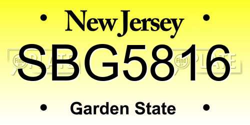 SBG5816 New Jersey License Plate