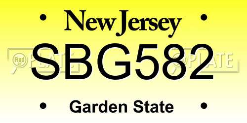 SBG582 New Jersey License Plate