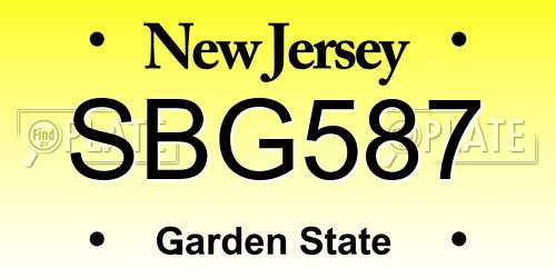 SBG587 New Jersey License Plate