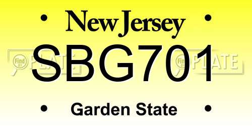 SBG701 New Jersey License Plate