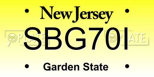 SBG70I New Jersey License Plate