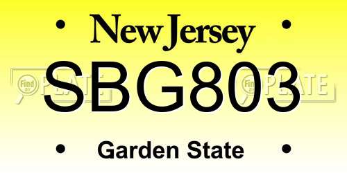 SBG803 New Jersey License Plate