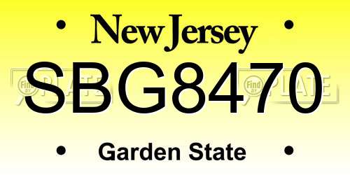 SBG8470 New Jersey License Plate