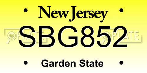 SBG852 New Jersey License Plate
